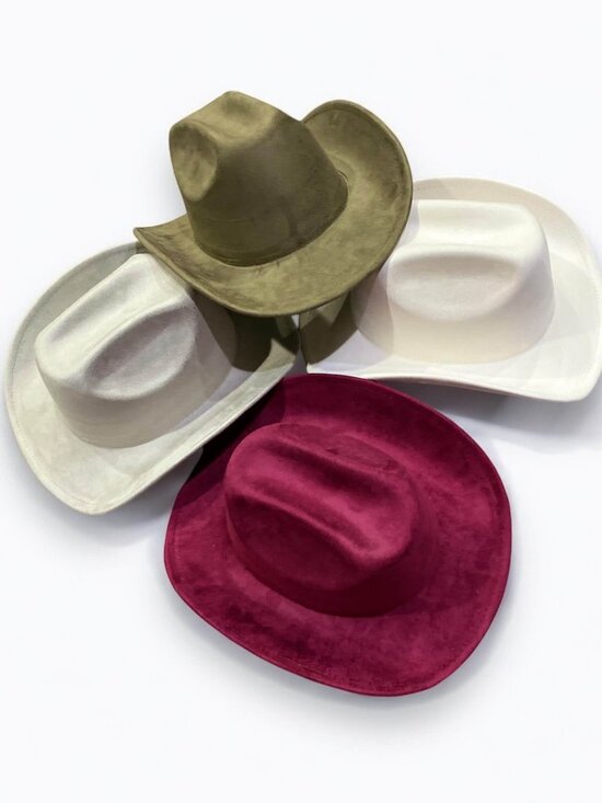White Western Wide Brim Suede Cowboy Hat